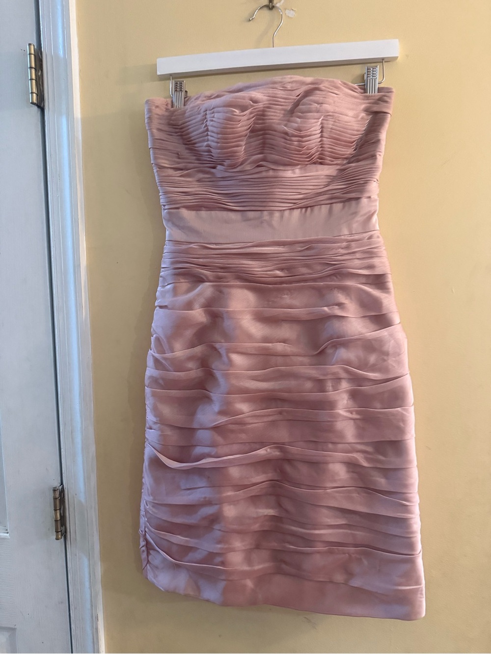 Monique Lhullier Bridesmaid Strapless Blush Pink Ruched Dress, size 4